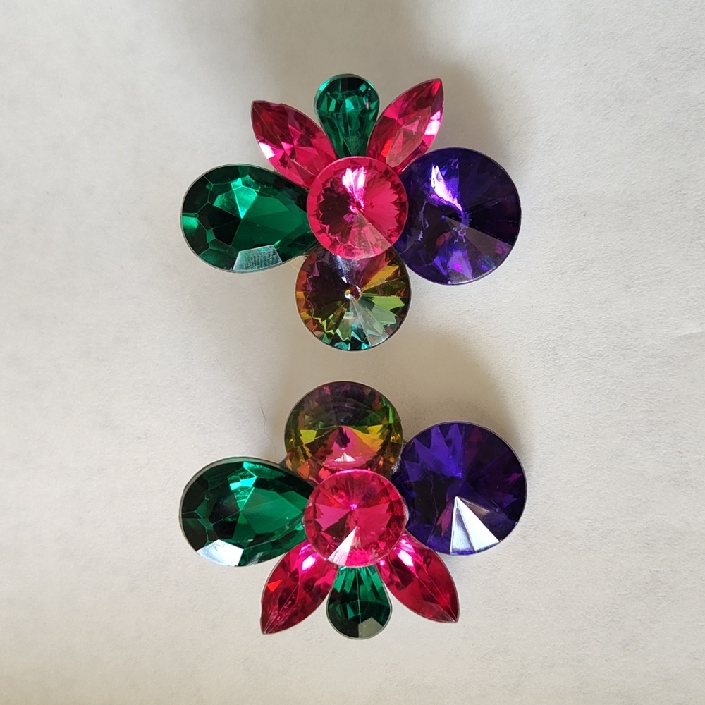 Jewel Tone Crystal Clip Earrings